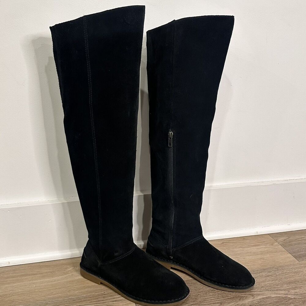 UGG Women's Loma Over Knee Boot Size 6 Black Suede Side Zip 1095394